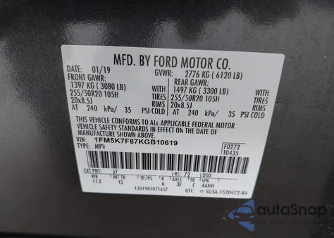 2019 Ford Explorer Limited z USA, uszkodzony, nr VIN 1FM5K7F87KGB10619